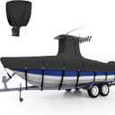 Heavy Duty Ture 900D T-Top Boat Cover 20ft - 22ft with Motor Cover, 100% Waterproof Solution-Dyed Center Console Boat with T Top Roof 20-22 Foot with Upgraded 17 Windproof Straps (Black)
