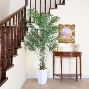UV Resistant 6ft Faux Palm Tree with Tall White Decorative Planter, 72in Artificial Palm Tree with Realistic Leaves & Branches, Fake Palm Tree for Home Office Porch Front Door Patio Decor.