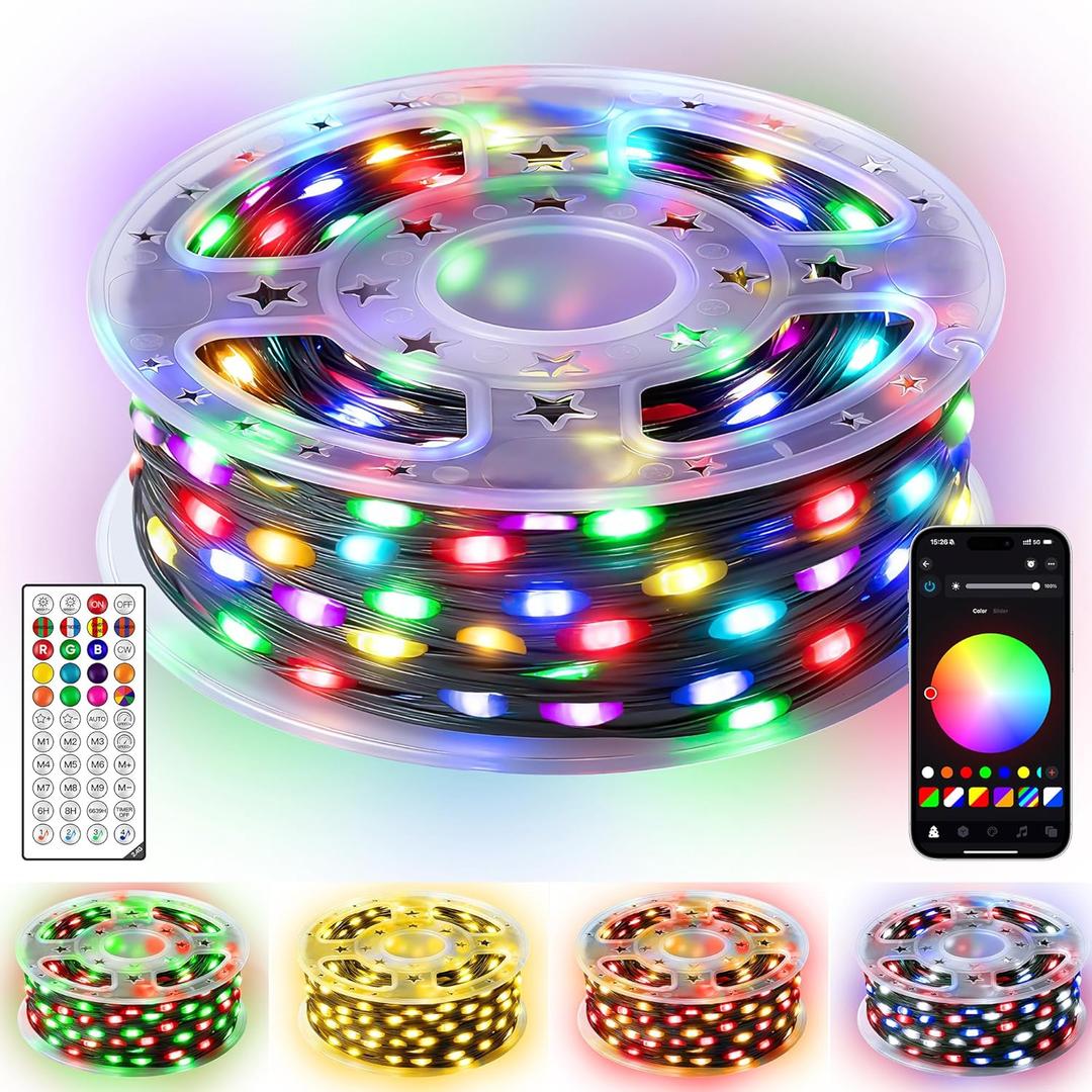 Ollny Smart Christmas Lights 66FT 200LEDs, Color Changing Christmas Tree Lights App & Remote Controlled, RGB String Light with DIY Music Timer for Outdoor Indoor Holiday Xmas Decorations