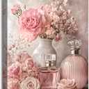 HJYQLN Pink Rose Perfume Canvas Wall Art,French Flower Picture Wall Decor, 24"L x 16"W