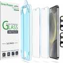 amFilm Auto-Alignment OneTouch for Samsung Galaxy S24 6.2" Screen Protector + Camera Lens Protector,Tempered Glass,30 Seconds Installation, Case Friendly , Bubble Free , Anti-Scratch [2+2 Pack]