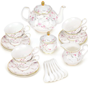fanquare 21-Piece Gold Vine Floral Porcelain Tea Sets with Sugar Bowl Creamer Teacups, English Bone China Tea Service for Women TeaParty Family Gathering Home Décor