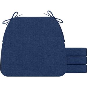 AAAAccessories D-Shaped Chair Cushions, 2" Thick Dining Chair Pads with Ties and Removable, Machine-Washable Cover, 17" x 16", Set of 4, Blue (4 Count)