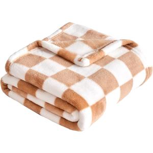 Yurhap Checkered Baby Blanket Fleece Baby Blankets Neutral for Boys Girls, Super Soft Warm Lightweight Infant Toddler Newborn Receiving Blankets for Crib Stroller, 30''x40'', Khaki