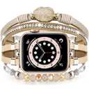 VISOOM Beaded Boho Bracelet Compatible for Apple Watch Band 46mm/45mm/44mm/42mm Series 10 9 8 7 SE Series 6/5/4 Women Leather Fashion Cute Handmade Multilayer Wrap Watch Strap for iWatch Bands 3/2/1