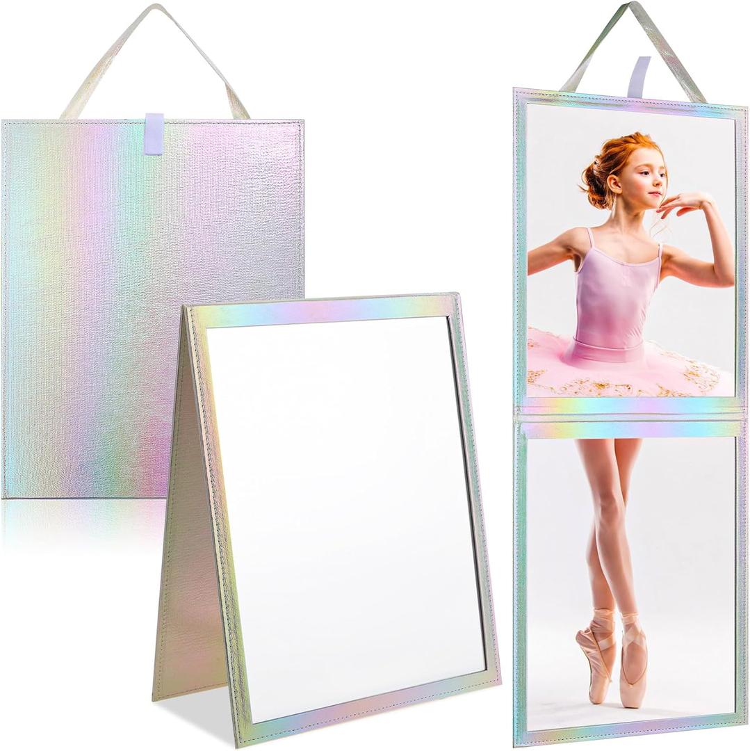 Chunful Foldable Backstage Mirror with Handle Holographic 33.5 X 13.4 Inch Folding Hanging Mirror Rectangular for Travel Dance Bag Home Fitness Spa Gift for Dancers (White) Chunful Foldable Backstage Mirror with Handle Holographic 33.5 X 13.4 Inch Folding Hanging Mirror Rectangular for Travel Dance Bag Home Fitness Spa Gift for Dancers (White)
