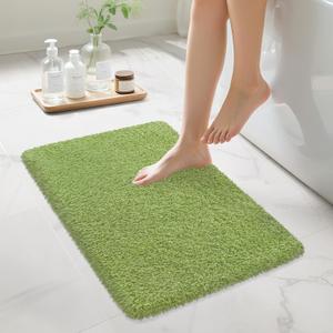 Bathroom Rugs Non Slip 24"x16", Absorbent Bath Mats Quick Dry, Shaggy Microfiber Bath Rugs, Extra Soft Plush, Machine Washable Bath Mats for Bathroom Floor, Tub and Shower, Green