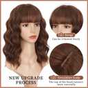 Lativ Reddish Brown Wig with Bangs Short Wavy Wigs for Women Shoulder Length Curly Bob Wigs Heat Resistant Synthetic Wigs for Halloween Cosplay Daily Party Use 14 Inches