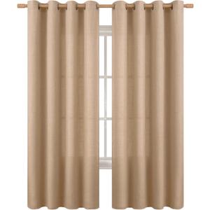 BGment Faux Linen Curtains 90 Inches Long Set of 2 Panels, Living Room Long Curtains Burlap Textured Thick Light Filtering Privacy Grommet Window Treatments, 52 x 90 Inch, Tan