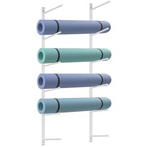Retyion Yoga Mat Holder Wall Mount Yoga Mat Storage Holder Yoga Mat Organizer Skateboard Wall Mount for Foam Rollers Skateboard Ski Board (White)