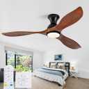 52 Inch Low Profile Ceiling Fans with Lights and Remote, Flush Mount Wood 3 Blade Ceiling Fan,Dimmable,Quiet Noiseless DC Motor for Patios,Living Room,Bedroom(Wall Control Switch)