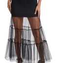 GERT COREL Women's Lace Sheer Maxi Skirt, Bodycon High Waisted Mesh Skirt (Black, S)