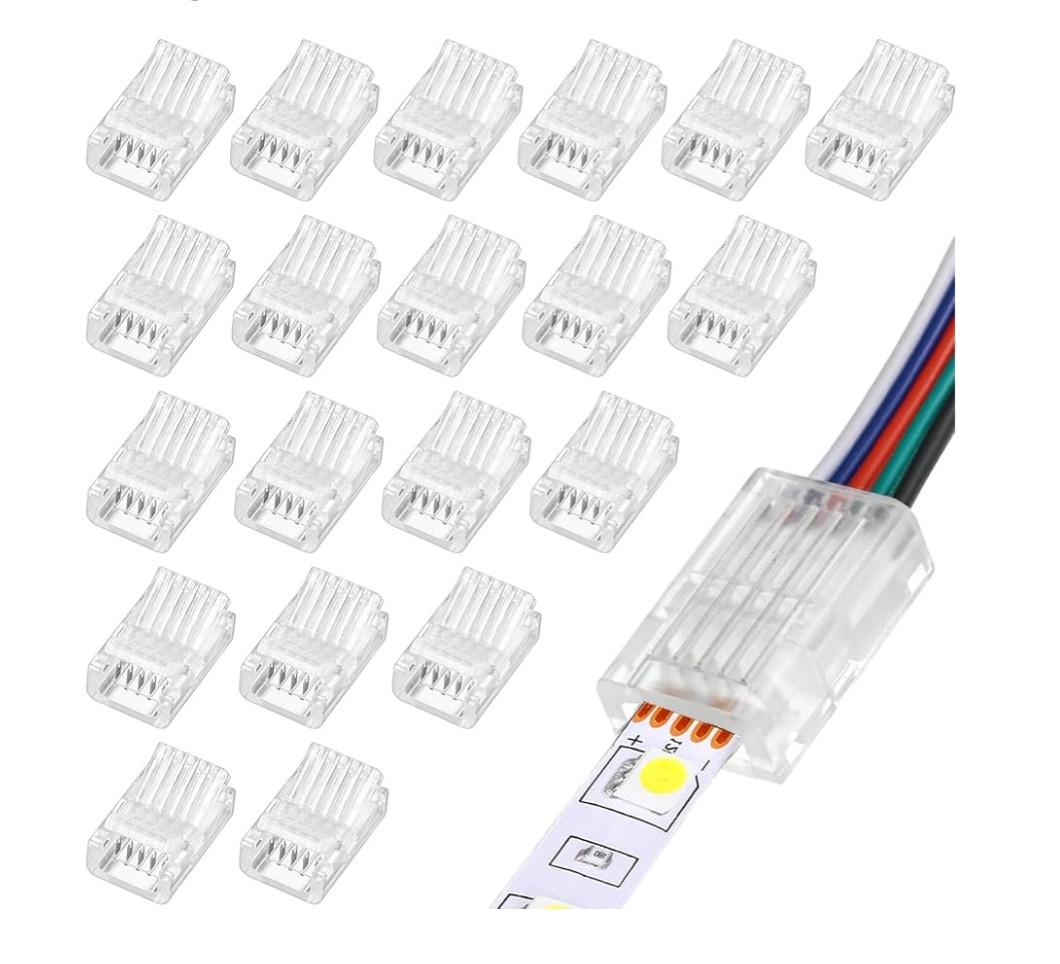 Flutesan 20 Pcs 5 Pin 10 mm LED Strip Connector RGB Lights Waterproof Adapter 22 Awg Wires Connector for Strip Light Unwired Gapless Track 5v 12v 24v
