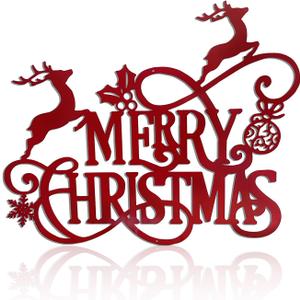 Metal Merry Christmas Wall Decor Christmas Sign Letter Decorative Hanging Plaque Suitable For Indoor Outdoor Room Yard Holiday Decoration