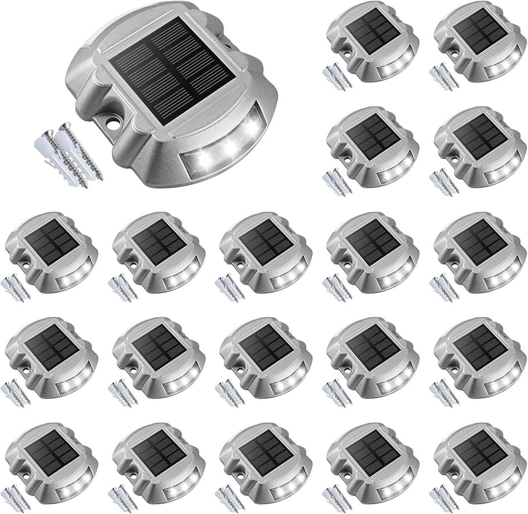 VOLISUN Solar Deck Lights Driveway Dock Lights, 10-Pack Led IP68 Waterproof Outdoor Warning Step Lights for Driveway Sidewalk Garden Pathway Yard(White, Auto On/Off