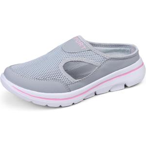 Meik Mangni Men's Slip On Mules Womens Lightweight Open Back Shoes Comfort Walking Shoes Breathable Slippers Closed Toe Slides, Light Gray Pink, Size: 9.5 Women / 8.5 Men