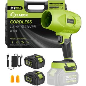 Saker Cordless Leaf Blower Handheld Turbo Jet Blower Portable Dust Cleaner 180000 RPM with Adjustable Speed for Drying Patio Cleaning Camping 2 Batteries Green with Case