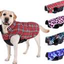 CuteBone Winter Dog Coat - Waterproof Windproof Reversible Vest, Thick Adjustable Cold Weather Jacket for Large Dogs, Soft with Leash Hole (1-Red Plaid)