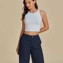 luvamia Bermuda Shorts for Women Knee Length High Waisted Cotton Elastic Waist Summer Dressy Casual Long Chino Shorts (Blue, XL)