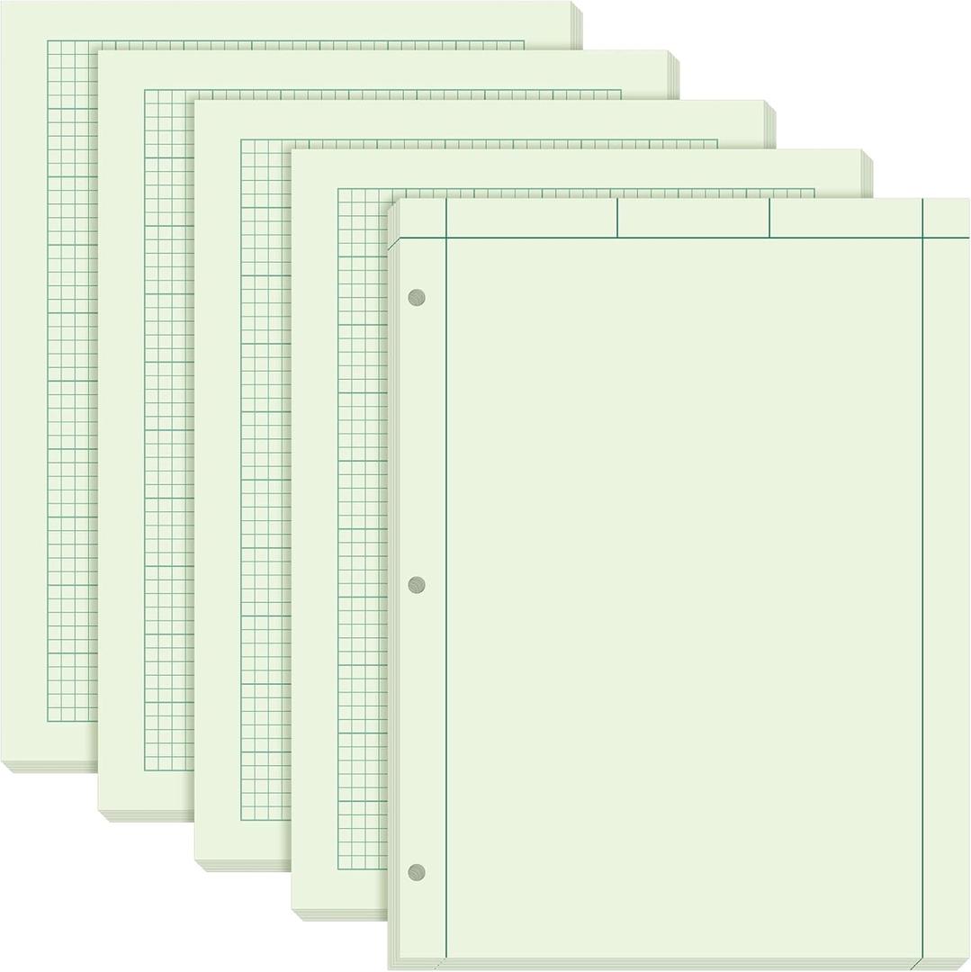 Seajan 5 Pcs Engineering Paper Notebook Engineering Computation Pad 8.5 x 11 Inches Engineer Graph Paper Notepad, 5 Squares Per Inch 3 Hole Punched Computation Pad, 100 Sheets/pack (Green)