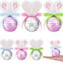 6 Pcs Easter Bunny Table Decorations Disco Ball Tabletop Decor Silver and Pink Easter Bunny Figurines Cute Rabbit Table Centerpieces for Home Office Spring Disco Party Mantel Decor Gifts