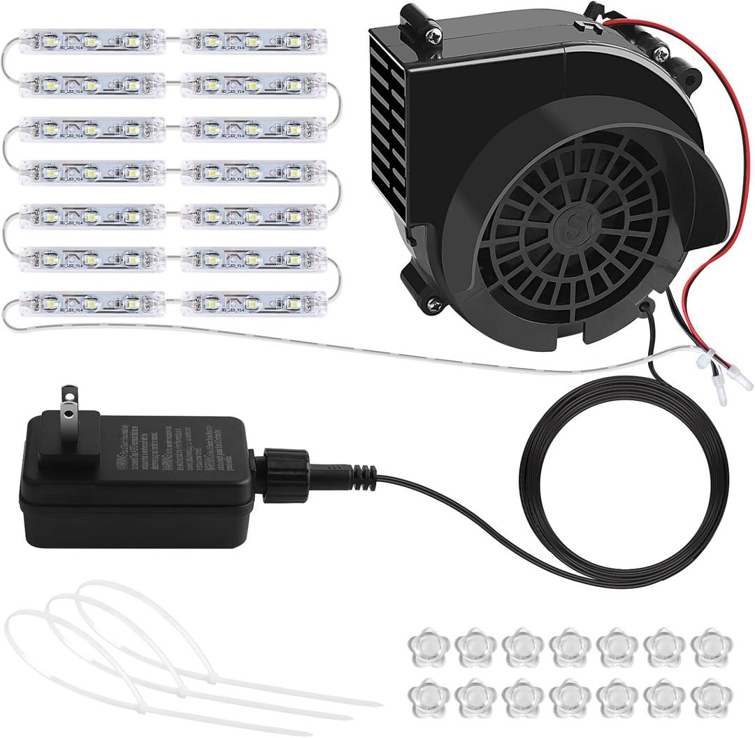 Kalolary 2.5A Replacement Air Blower for Inflatables, Inflatable Air Fan Blowers with 12v/3A Adapter & 14 White LED Lights, Halloween Christmas Inflatable Outdoor Decorations Fan Blower Set