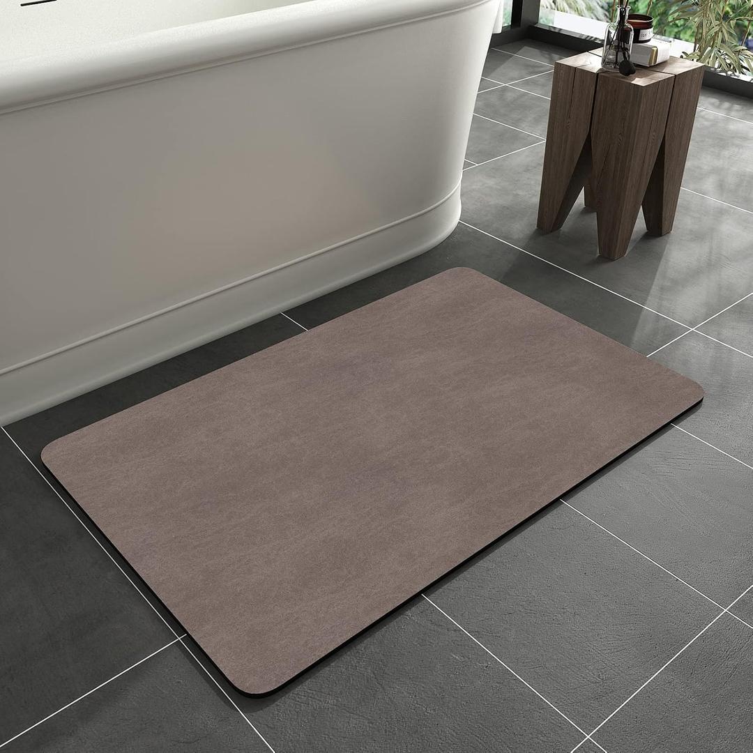 MontVoo -Bath Mat Rug-Rubber Backing Non Slip Quick Dry Absorbent Thin Bathroom Rugs Fit Under Door-Faux Suede Surface Bathroom Floor Mats-Shower Rug for in Front of Bathtub Shower Brown 16"x24" (1'4" x 2' (Rectangular))