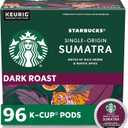 Starbucks K-Cup Coffee Pods, Dark Roast Coffee, Sumatra for Keurig Brewers, 100% Arabica, 4 boxes (96 pods total) (Best By: 01/19/2026)