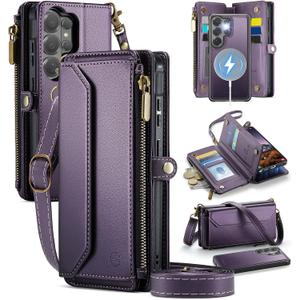 Strapurs for Samsung Glaxy S26 Ultra Detachable Wallet Case Compatible with Magsafe, RFID Blocking 9-Card Holder Zipper Strap Lanyard PU Leather Magnetic Phone Case for Galaxy S26 Ultra 6.9", Purple