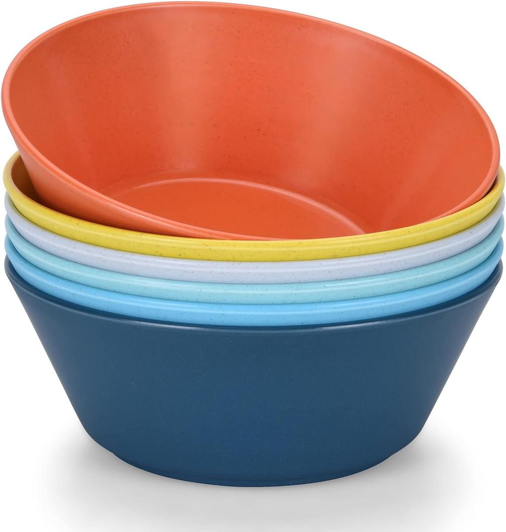 Unbreakable Large Cereal Bowls Set of 6, 32 Ounce BPA-Free Microwave & Dishwasher Safe Salad Bowls, Stackable Multicolor Kitchen Bowls for Serving, Soup, Oatmeal, Pasta, Camping & Daily Use