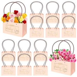 Demonwer 12 Pcs Happy Mother's Day Flower Bouquet Packaging Gift Paper Boxes with Handles Waterproof Flower Bouquet Box for Mothers Day Wedding Anniversary Birthday decor