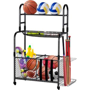 Ball Stroage Rack | Sports Equipment Organizer | Ball Rack for Basketball, Volley Ball, Soccer | Indoor and Outdoor Ball Rack for Home, School, Yard, Gym (Ribbon style)
