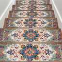 Stair Treads Carpet for Wooden Steps in Door, 30"x8" Indoor Stair Runner, Reusable Rubber Backing Safety Stair Carpet Treads for Pets, Kids & Elders (Boho - 4Orange)