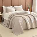 Sanracie Oversized King Quilt Bedspread Sets 120"*120" for Extra Bed, 100% Cotton Linen Colored Cal King Quilt Bedding Set Leaves Quilting Extra Wide Large 3Pcs Coverlet King Size for All Season