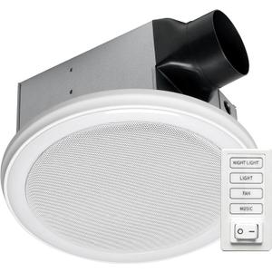 Homewerks 7130-16-BT Bathroom Fan with Color Changing LED Light and Bluetooth Speaker 110 CFM 1.5 Sones 4000K Cool White 1000 Lumens with Wall Switch