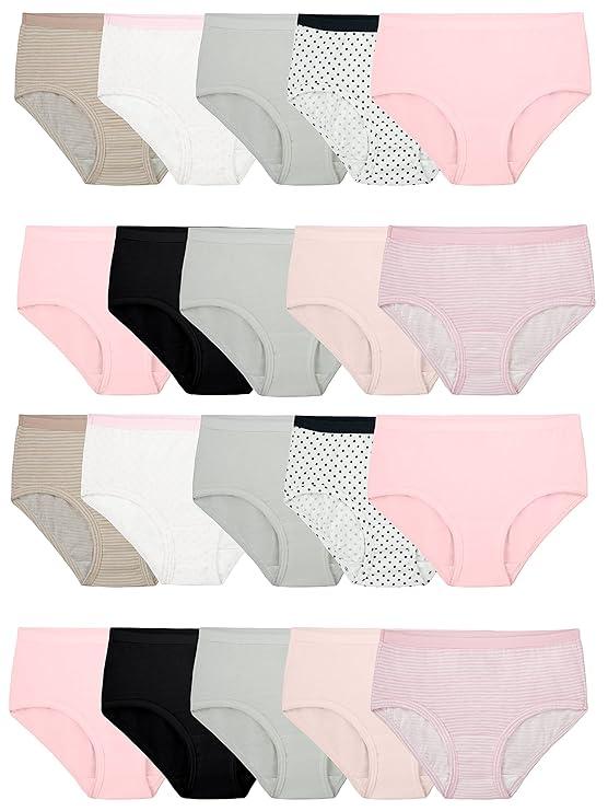 Fruit of the Loom Girls' Tag Free Cotton Brief Underwear Multipacks, Brief-20 Pack-Black/ Pink/ Grey, 10