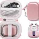 Case for TAGRY X08 Bluetooth Headphones True Wireless Earbuds 60H, mesh Pocket for Charge Cable (Rose Gold)