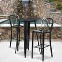 Flash Furniture Commercial Grade 30" High Black Metal Indoor-Outdoor Barstool with Vertical Slat Back | Commercial Grade, Indoor/Outdoor Use, Metal, 1 Pack