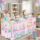 Oudain 2 Pcs Easter Table Tablecloth Decorations Bunny Train Table Cloth Decoration with Pastel Rabbit Eggs Gnomes Easter Party Favor for Picnic Dinner Outdoor Decorations Decor