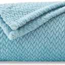 NEWCOSPLAY Super Soft Throw Blanket Light Blue Premium Silky Flannel Fleece Leaves Pattern Lightweight Bed Blanket All Season Use (Light Blue, Throw(50"x60"))
