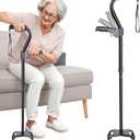 Adjustable Walking Cane for Men & Women  4-Pronged Base for Stability (Black)