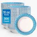 MUCHII 10 oz Paper Bowls, 300 Count Printed Disposable Small Bowls Bulk | Blue Printed,Mini Bowls,Soup Bowls,Soak Proof,Hot Soup Oatmeal Cereal,Ice Cream Dessert,Snacks Side Dish,Party School Lunch
