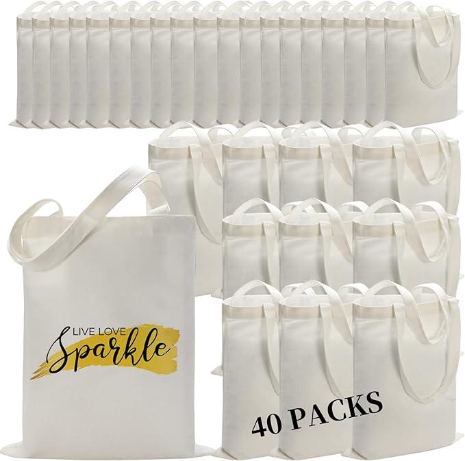 40 Pieces Sublimation Canvas Tote Bags Bulk Blank Tote Bags Screen Printing Reusable Polyester Grocery Bags for Sublimation Heat Transfer Vinyl DIY Crafting White, 14x16 Inch