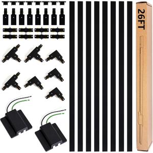 26FT H Track Lighting Rails Kit with Floating Canopy Connector, Black H Type Track Rails with End Caps, Live End Feed and T L Connector, Compatible with Single Circuit H Style Track System