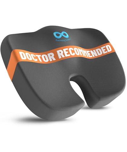 Everlasting Comfort Doctor Recommended Memory Foam Seat Cushion for Office Chairs & Car - Ergonomic Office Desk Accessories - Cushions for Tailbone Pain Relief, Sciatica (Gray, Large)