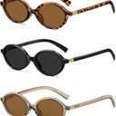 DUSHINE Retro Oval Trendy Sunglasses for Women Lightweight Narrow Shades UV protection Sun Glasses(3 Pack) (A4 Tortoise/Brown+black+transparent Brown)
