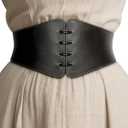 L'VOW Viking Leather Corset Belt Women - Renaissance Cinch Belt Halloween LARP Medieval Daily Wear (Black, XXL)