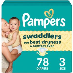 Pampers Swaddlers Diapers, Size 3 (13-26 lbs), 78 Count, Absorbent, Keeps Baby Dry and Comfortable, Skin Safe Disposable Baby Diaper 