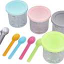 Ice Cream Pints Cup, Ice Cream Storage Container with Lids and Spoons, 4Pcs Plastic Icecream Food Storage Tubs Jars for Home Kitchen Freezer