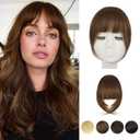 BARSDAR Human Hair Clip in Bangs - 100% Real Hair Extensions for Women - Medium Brown French Fringe With Temples Hairpieces (French Bangs)